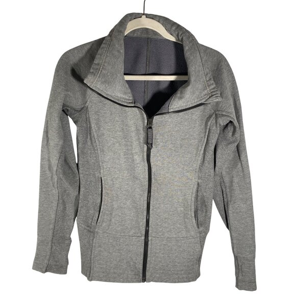 Lululemon Gray Zip-Up sweatshirt Size 4 Cotton Blend ribbed panels mid weight - Picture 1 of 11